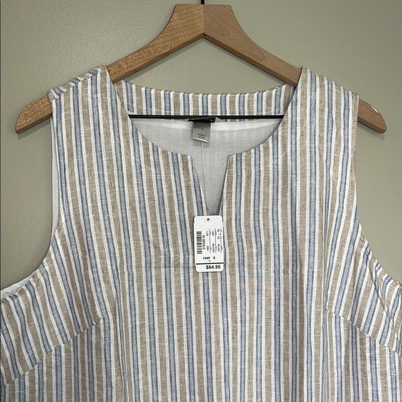 NWT Cj Banks Striped Sleeveless Linen Dress 14 W X - Picture 2 of 7